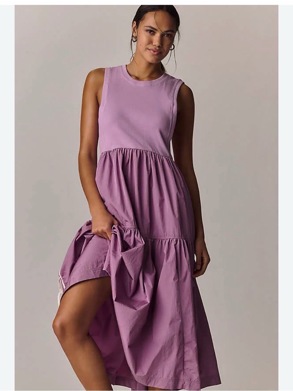 Anthropologie Sleeveless Lilac Tiered Midi Dress